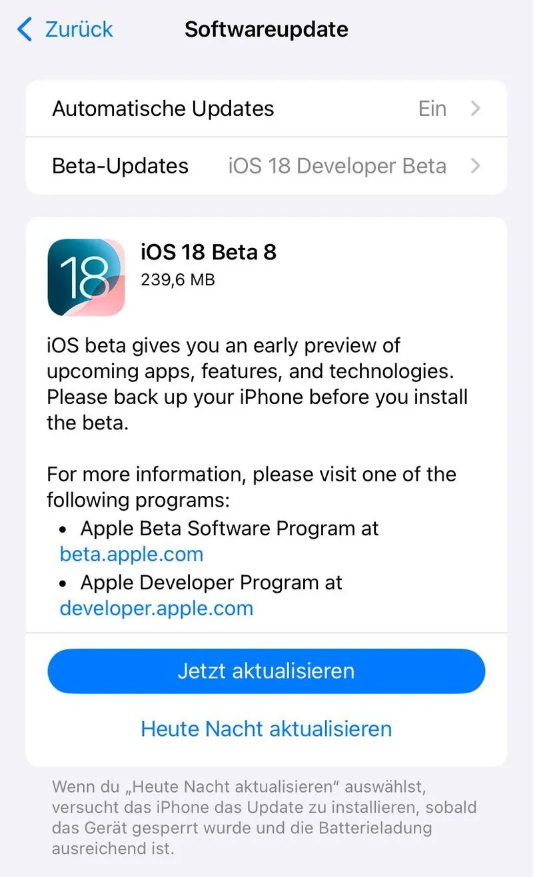 蕲春苹果手机维修分享苹果 iOS / iPadOS 18 开发者预览版 Beta 8 发布 